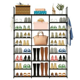 9 Tiers Shoe Rack Metal Shoe Storage Shelf Free Standing Large Shoe Stand 50-55 Pairs Shoe Tower Unit Tall Shoe Organizer with 2 Hooks¯r Entryway Cl