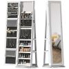 360Â° Swivel Jewelry Armoire, Lockable Jewelry Cabinet with Full-Length Mirror, Storage Shelves, White