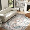 5x7 Area Rug, Vintage Machine Washable Rug, Non-Slip Floor Carpet for Living Room, Bedroom, Dining Room, Brown and Blue