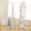 360Â° Swivel Jewelry Armoire, Lockable Jewelry Cabinet with Full-Length Mirror, Storage Shelves, White