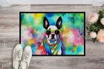 Boston Terrier Hippie Dawg Doormat Front Door Mat Indoor Outdoor Rugs for Entryway, Non Slip Washable Low Pile, 24H X 36W