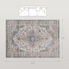 8x10 Area Rug, Vintage Machine Washable Rug, Non-Slip Carpet for Living Room, Bedroom, Dining Room, Brown & Light Blue