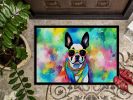 Boston Terrier Hippie Dawg Doormat Front Door Mat Indoor Outdoor Rugs for Entryway, Non Slip Washable Low Pile, 24H X 36W
