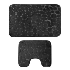 2 Pcs/Set Bathroom Rugs Luxury Flannel Non-Slip Bathroom Rugs Set Soft Pebbles Shower Absorbent Carpet U-Shaped Toilet Mat Washable for Bathroom Entra (Option: gBlack)