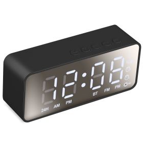 Mirror Digital Alarm Clock LED V5.0 Wireless Speaker Clock with FM Radio Temperature Display MMC Card Slot (Option: Blackg)