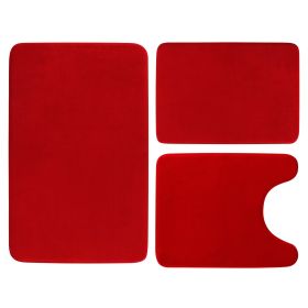 3Pcs Bathroom Rug Set Plush Velvet Bath Carpet Anti-Slip Memory Foam Mat For Tub Shower Bathroom (Option: Red)g_GPCT27)