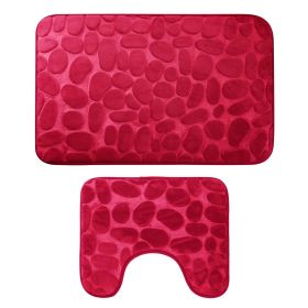 2 Pcs/Set Bathroom Rugs Luxury Flannel Non-Slip Bathroom Rugs Set Soft Pebbles Shower Absorbent Carpet U-Shaped Toilet Mat Washable for Bathroom Entra (Option: gBurgundy)