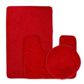 3Pcs Bathroom Rug Set Shaggy Contour Toilet Lid Cover Plush Mat Anti-Slip Absorbent Bath Carpet For Tub Shower Bathroom (Option: Bgurgundy)