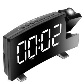 Projection Alarm Clock with Radio Function 7.7In Curved-Screen LED Digital Alarm Clock w/ Dual Alarms 4 Dimmer 12/24 Hour USB Charging Port 180otat (Option: gWhitePro)