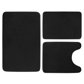 3Pcs Bathroom Rug Set Plush Velvet Bath Carpet Anti-Slip Memory Foam Mat For Tub Shower Bathroom (Option: Blacgk)
