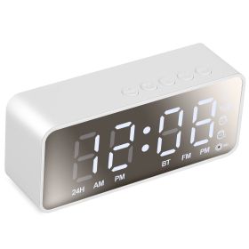 Mirror Digital Alarm Clock LED V5.0 Wireless Speaker Clock with FM Radio Temperature Display MMC Card Slot (Option: Whiteg)